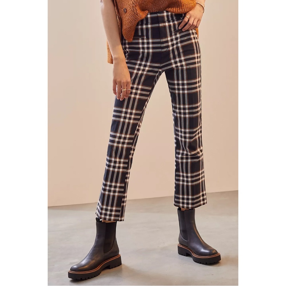 NWT Maeve Anthropologie Slim Straight Pants Black & Orange Plaid Size 4